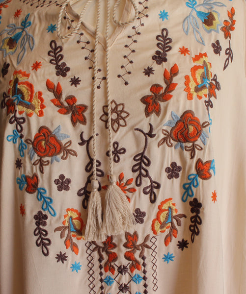 Embroidered Split Neckline Dress